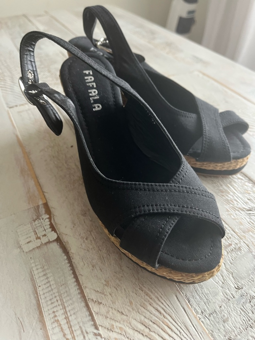 Black Canvas Slingback Espadrille Wedge
